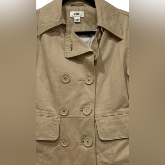 CATO Beige Tan Khaki Double Breasted Preppy Utility Peacoat Blazer Jacket, S - Picture 6 of 8